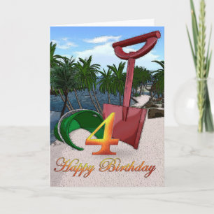 Carte Bac de plage d'été Joyeux 4 Anniversaire Palmiers