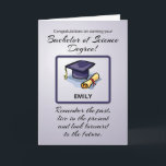 Carte Baccalauréat en sciences, Souvenez-vous du passé<br><div class="desc">Obtenir un baccalauréat en sciences est un moment très spécial. Cette carte bleu gris montre un bouchon de diplôme et un diplôme. Un message inspirant remplit l'avant. Une carte parfaite pour le féliciter de son baccalauréat en sciences.</div>