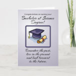 Carte Baccalauréat en sciences, Souvenez-vous du passé<br><div class="desc">Obtenir un baccalauréat en sciences est un moment très spécial. Cette carte bleu gris montre un bouchon de diplôme et un diplôme. Un message inspirant remplit l'avant. Une carte parfaite pour le féliciter de son baccalauréat en sciences.</div>