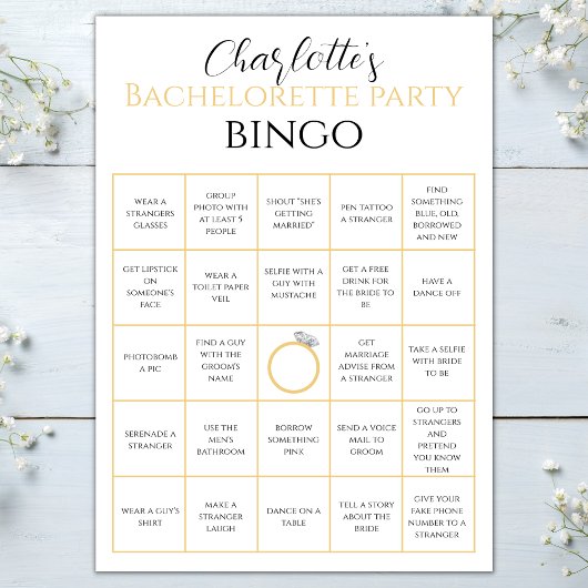 Carte Bachelorette Bingo Gold Hen Party