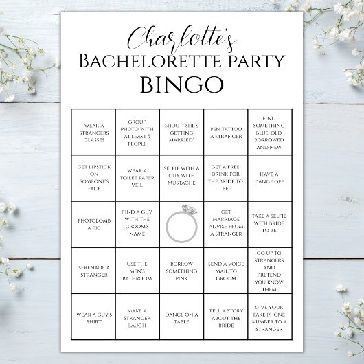 Carte Bachelorette Bingo Hen Party Jeu Challenge
