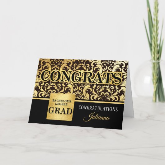 Carte Bachelor's Grad en Faux Gold Foil avec nom (Devant)