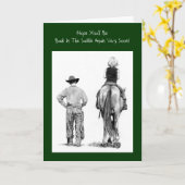 Carte "Back In The Saddle" Bien Se Porter : Cowboy, Cray (Fleur jaune)