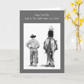 Carte "Back In The Saddle" Bien Se Porter : Cowboy, Cray (Fleur jaune)