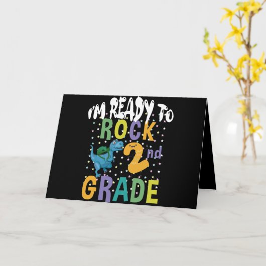 Carte Back to School I'm Ready To Rock 2nd Grade Dino (Fleur jaune)