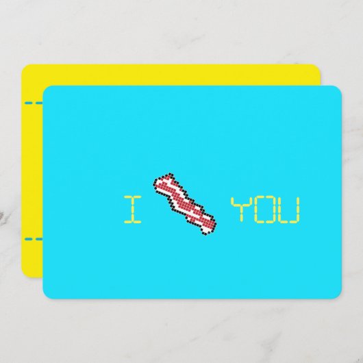 Carte Bacon 8 bits Retro Pixel I Heart You Card (Devant / Derrière)