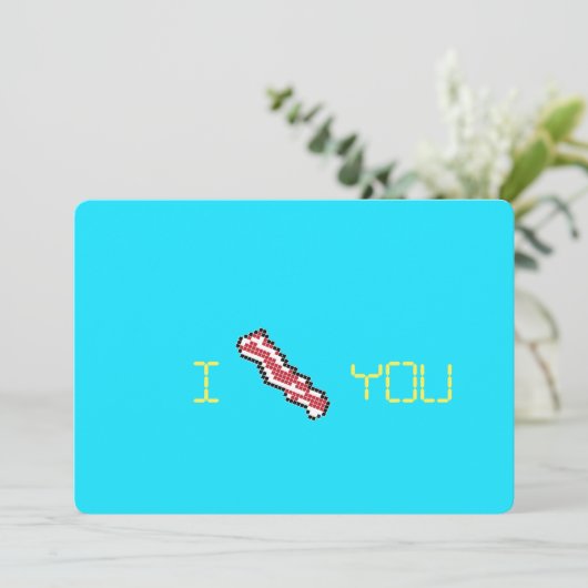 Carte Bacon 8 bits Retro Pixel I Heart You Card (Debout devant)