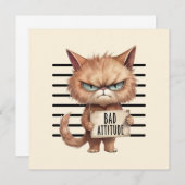 Carte Bad Attitude Chat Mugshot - Drôle Feline Design (Devant / Derrière)