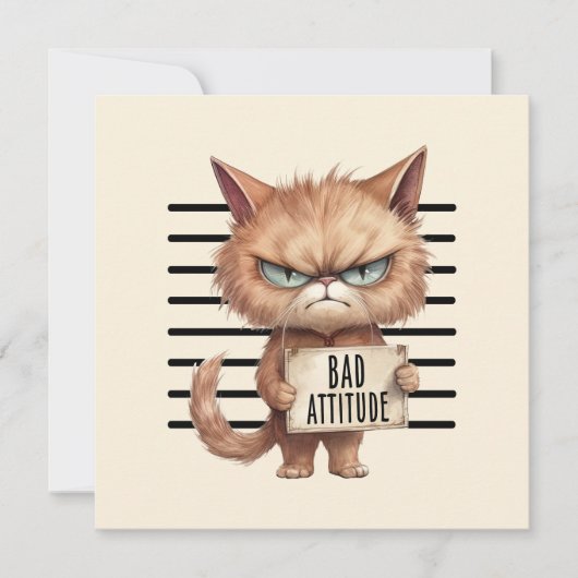 Carte Bad Attitude Chat Mugshot - Drôle Feline Design (Devant)