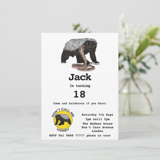 Carte Badass Honey Badger Fearless 18th Birthday Party (Debout devant)