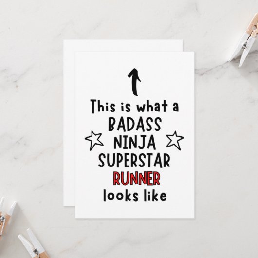 Carte Badass, Ninja, Superstar, Runner (Devant/Arrière en situation)