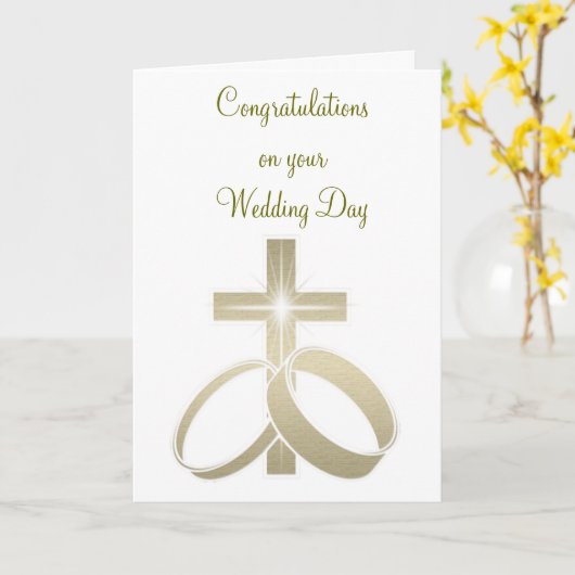 Carte Bagues mariages d'or et croix (Fleur jaune)