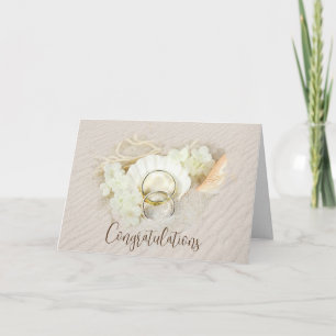 Carte Bagues mariages en coquillage et sable