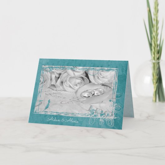 Carte Bagues mariages sur pétale rose (Devant)