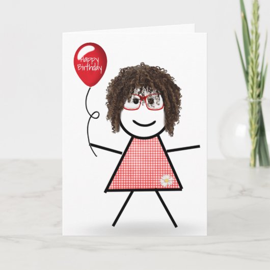 Carte Baguette Figure Girl avec Ballons d'Anniversaire R (Devant)
