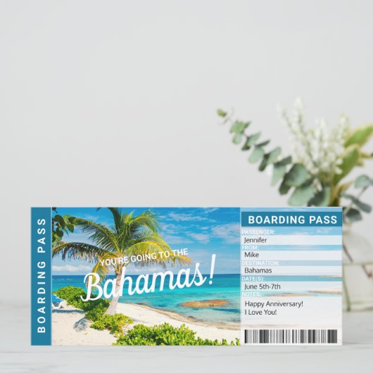 Carte Bahamas Surprise Voyage Embarquement Pass Billet c (Debout devant)