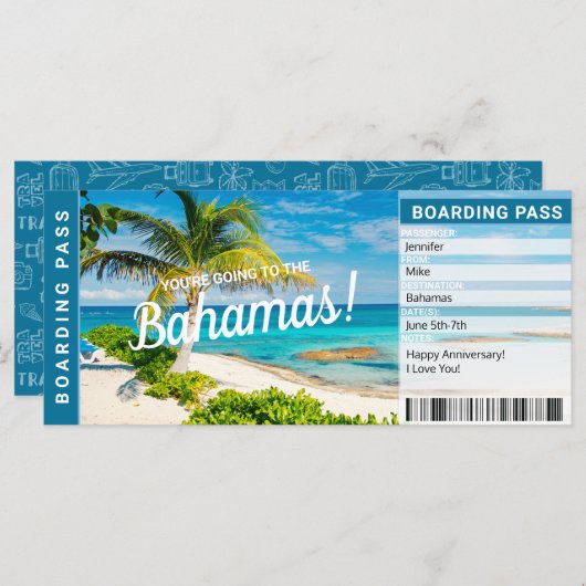 Carte Bahamas Surprise Voyage Embarquement Pass Billet c (Devant / Derrière)