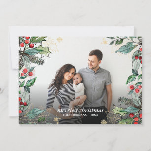 Carte Baies de houx Noël Cadre complet Photo Fêtes