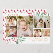 Carte Baies d'hiver de verdure Noël Multi-Photo (Devant / Derrière)