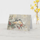 Carte Baies rouges, flocons de neige et poulets (Fleur jaune)