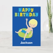 Carte Baignade Blonde Garçon Personnalisé Enfants Joyeux (Devant)