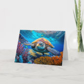 Carte Baignade Tortue de mer Joyeux anniversaire (Devant)