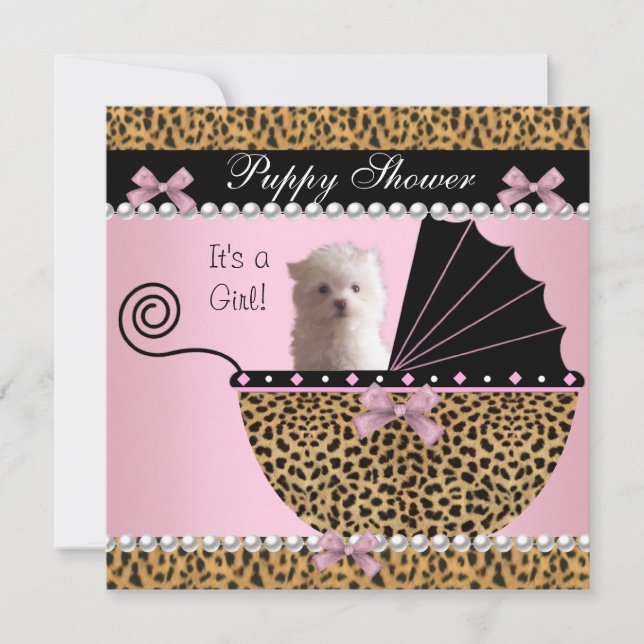 Carte Bain de chiots Chien mignon Léopard rose (Devant)