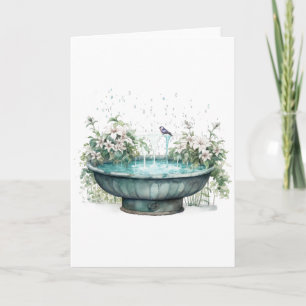 Carte Bain d'oiseaux entouré de fleurs BLANC