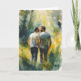 Carte Baiser dans une clairière forestière à l'aquarelle