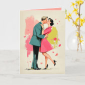 Carte Baiser de couple rétro romantique (Fleur jaune)