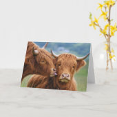 Carte Baiser de vache Highland pour anniversaire (Fleur jaune)
