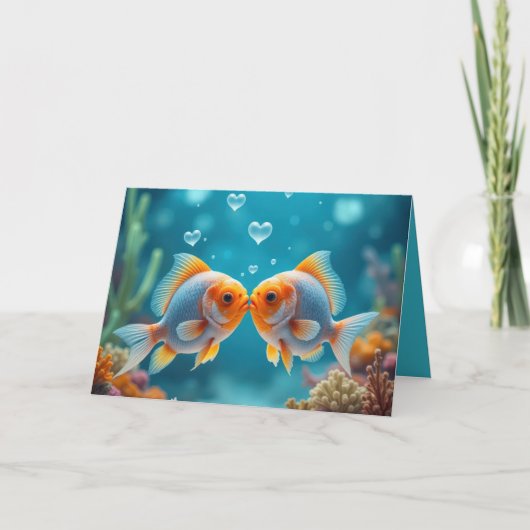 Carte Baiser du poisson avec des bulles cardiaques Anniv (Devant)