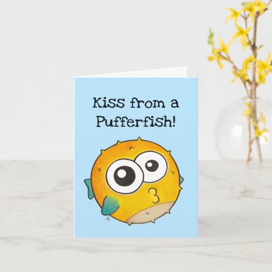Carte Baiser d'un poisson-poissonnette, mignonne poisson (Fleur jaune)