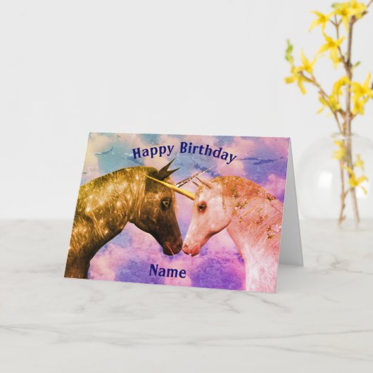 Carte Baiser Unicorns Imaginaire Personnalisé Anniversai (Fleur jaune)