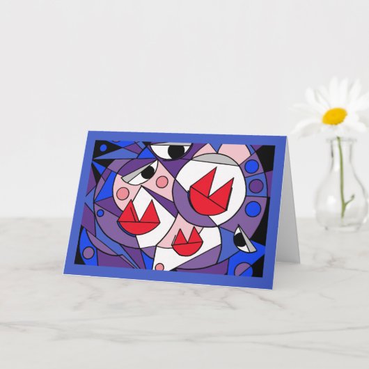 Carte Baisers pour vous, abstrait visage cubiste personn (Petite plante)