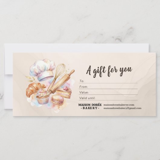 Carte Bakery Store Pastry Chef Baker Gift Certificate (Devant)