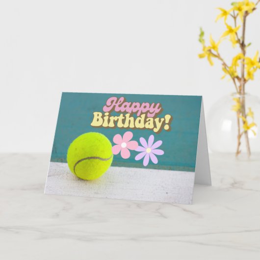 Carte Bal de Tennis Joyeux Anniversaire avec Fleurs (Fleur jaune)