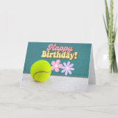 Carte Bal de Tennis Joyeux Anniversaire avec Fleurs (Devant)