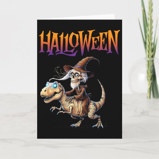 Carte Balade squelette T-Rex Halloween  (Devant)