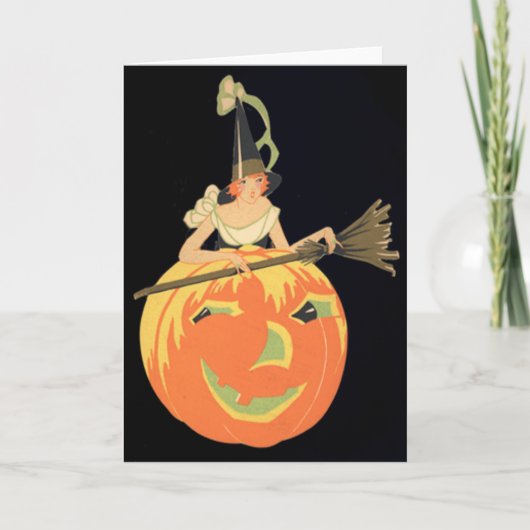Carte Balai de citrouille de Jack-o'-lantern de sorcière (Devant)