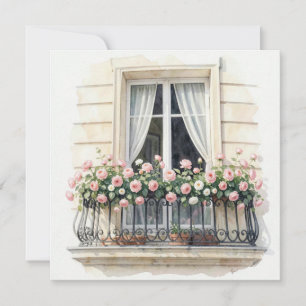 Carte Balcon fleuri de Paris aquarelle