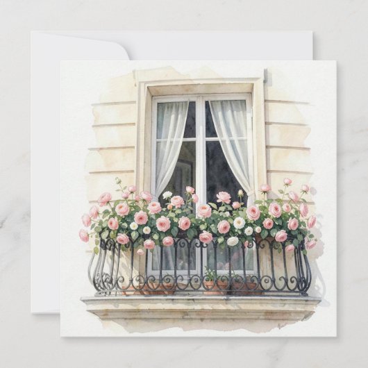 Carte Balcon fleuri de Paris aquarelle (Devant)