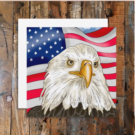 Carte Bald Eagle devant le drapeau américain Art patriot