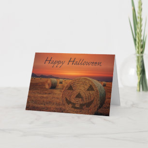 Carte Bale de foin d'Halloween avec visage de Jack-o'-la