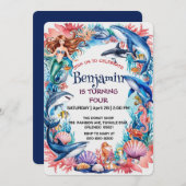 Carte Baleine blanche bleu mermaid baleine requin annive (Devant / Derrière)