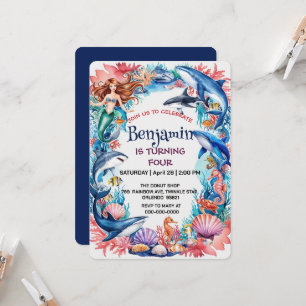 Carte Baleine blanche bleu mermaid baleine requin annive