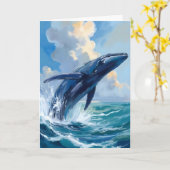 Carte Baleine bleue animal marin (Fleur jaune)