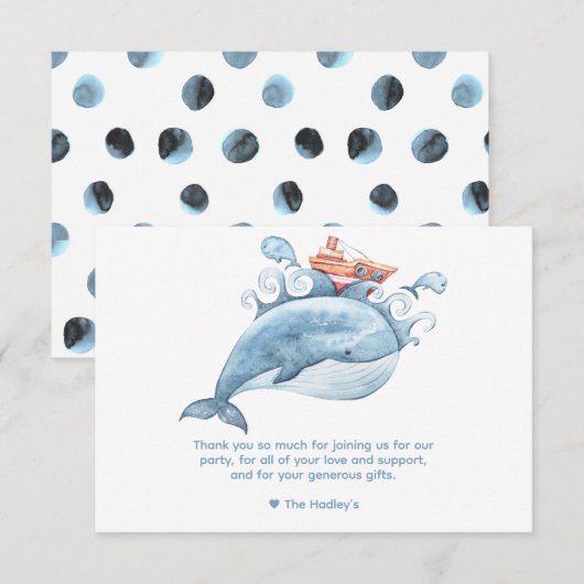 Carte Baleine bleue mignonne merci (Devant / Derrière)