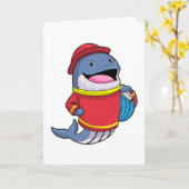 Carte Baleine comme pompier avec tuyau (Fleur jaune)