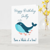 Carte baleine d'anniversaire heureux (Fleur jaune)